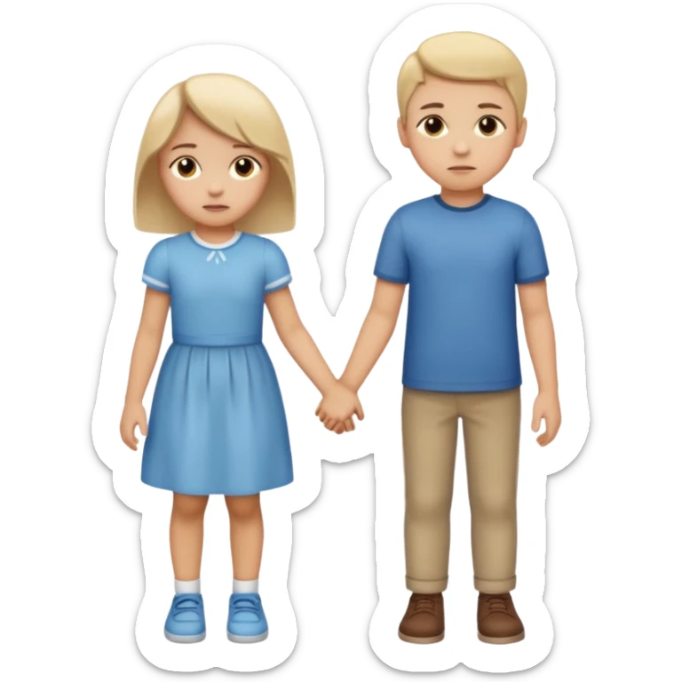 Apple iOS emoji style.
A couple holding hands, boy and girl.
The girl shows a slightly uneasy, hiding expression.
A second boy appears faintly behind her, slightly blurred or partially cropped, implying secrecy.
Clean emoji proportions, soft highlights, neutral background removed.
 sticker
