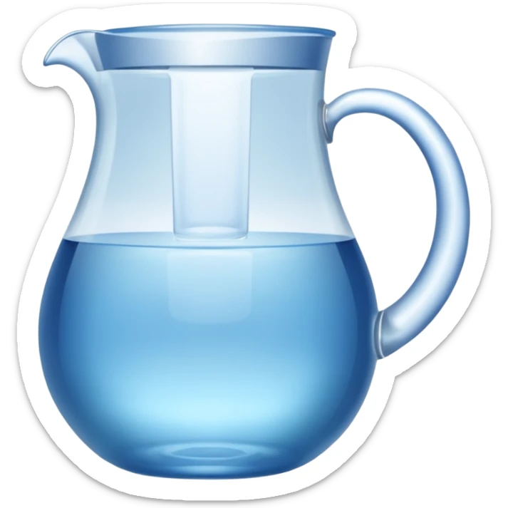 A water pitcher, transparent, slightly blue water, no lid, no droplets, tall. Without a handle and without spout.
 sticker