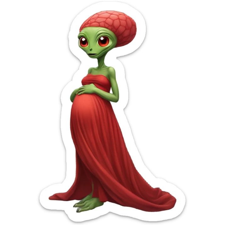 Pregnant Reptilian alien woman, full body in red dress sticker