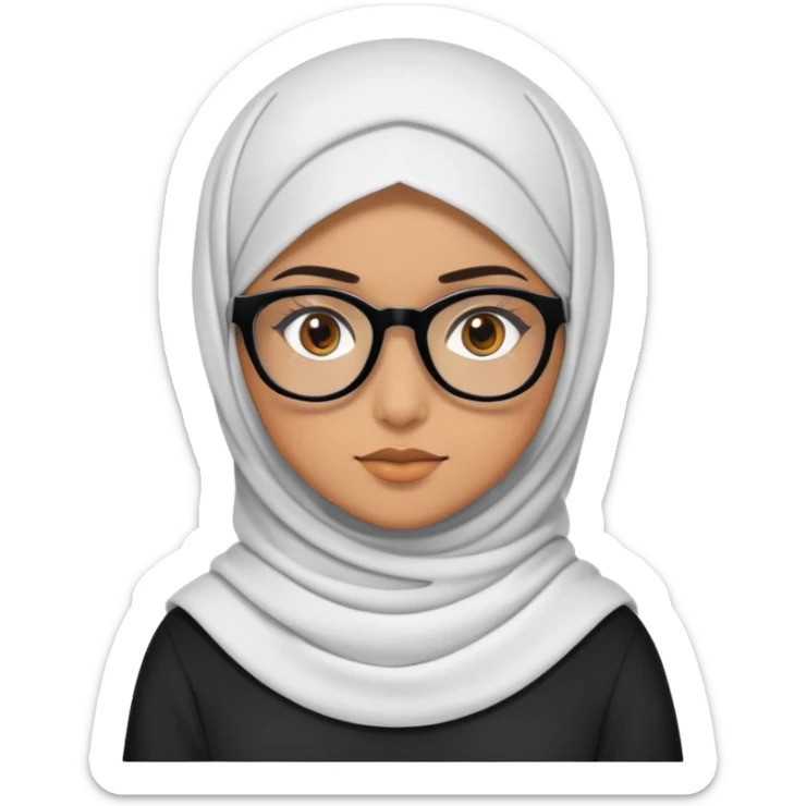 Covered Muslim girl in black glasses for vision With brown eyes and clothes of different colors sticker