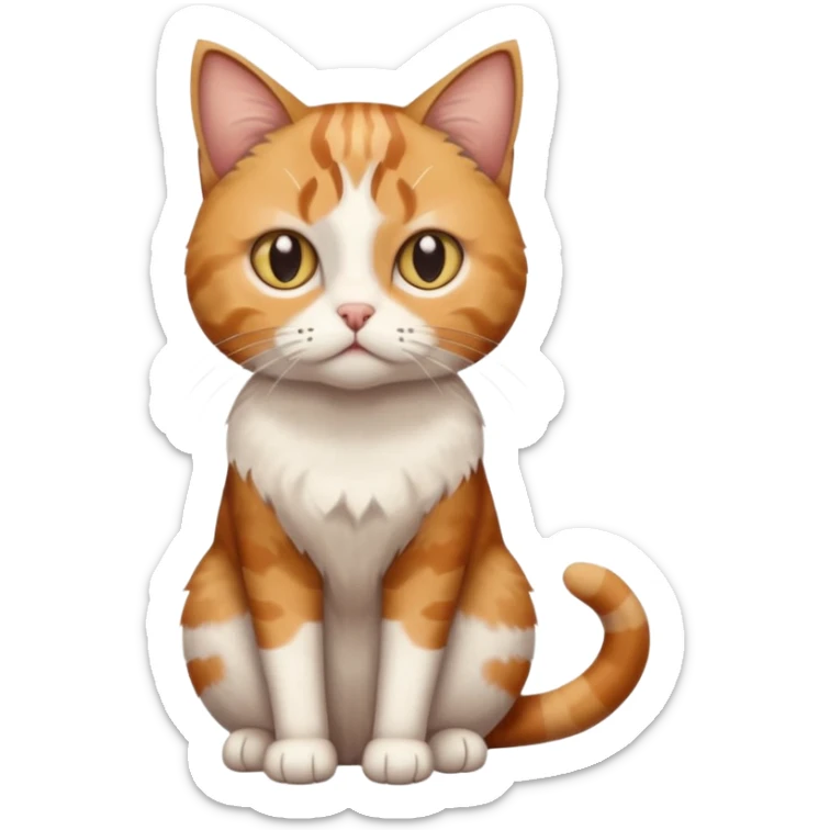 full body white, ginger and brown tabby calicio cat with skinny head and fat body with an anxious face sticker