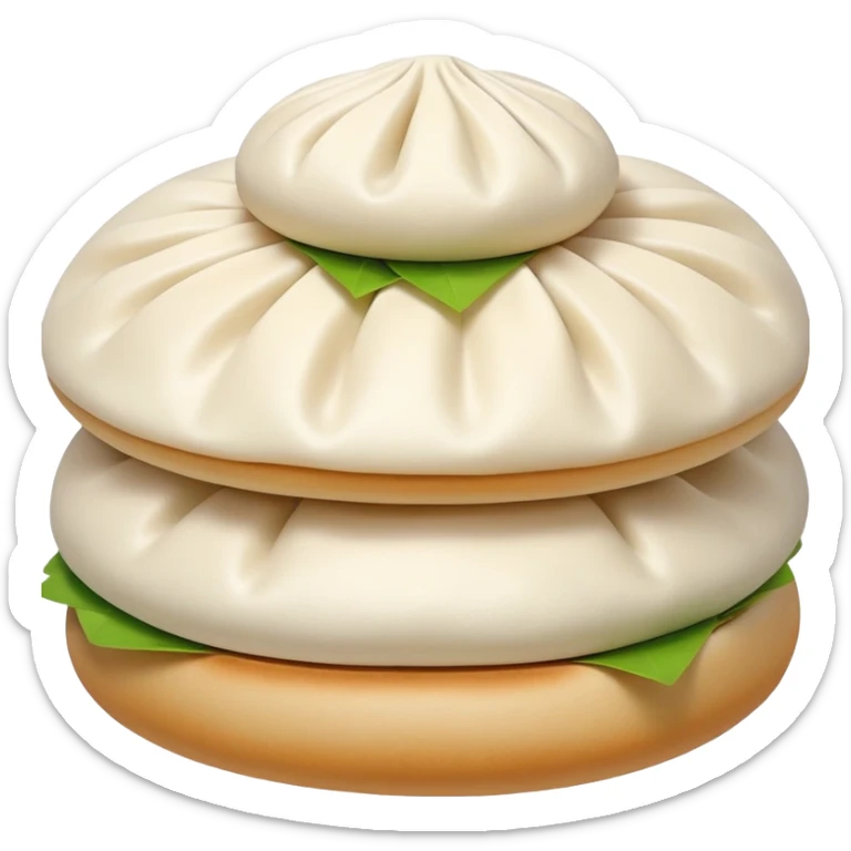 Tianjin Goubuli Baozi steamed buns with pinched top, simplified emoji style with bold outlines and bright colors, cartoon style northern Chinese specialty sticker