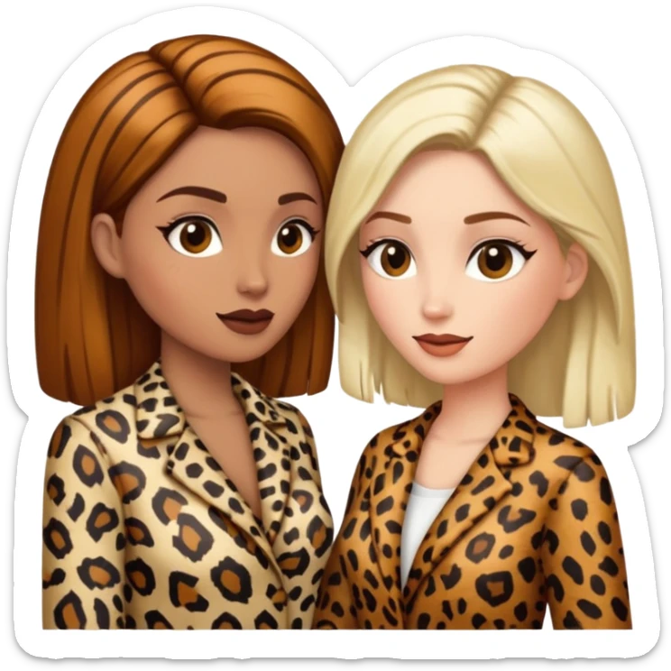 Two women talking to each other, both wearing animal print clothing sticker