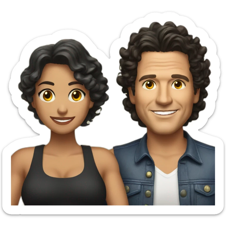 Carlos Vives with Colombian woman of 35's with short curly black hair sticker