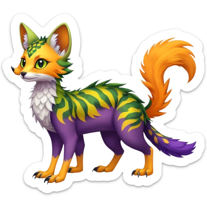 Feral Rare Fantasy vibrant tropical Vernid-Trico-species by LiLaiRa, random markings, tufted tail, tufted ears, full body sticker