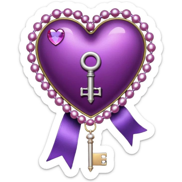 purple heart with a gothic key, velvet ribbon, and pearls, dark romance sticker