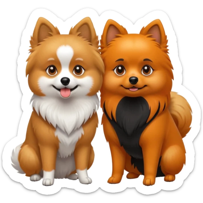 TWO POMERANIANS STANDING NEXT TO EACH OTHER. GIRL WHITE WITH ORANGE PATCHES AND BOY ALL BLACK WITH WHITE ON SNOUT AND CHEST . EMOJI DOGS. sticker