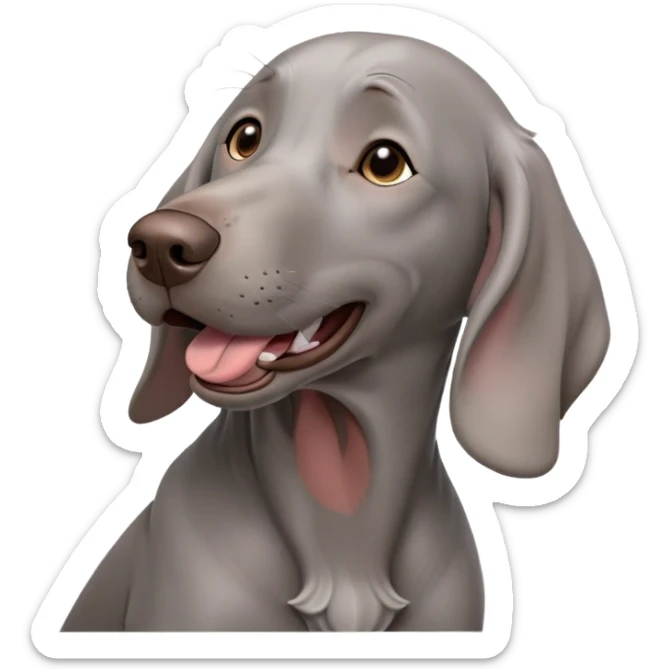 cinematic-cute-yawning-weimaraner-portrait-emoji,-head-tilted-slightly-with-a-dramatic,-wide-open-yawn,-revealing-a-sleek grey fur-with-a-subtle-shimmer,-floppy-ears-slightly-drooping,-round-brown-eyes-barely-open-in-drowsy sticker