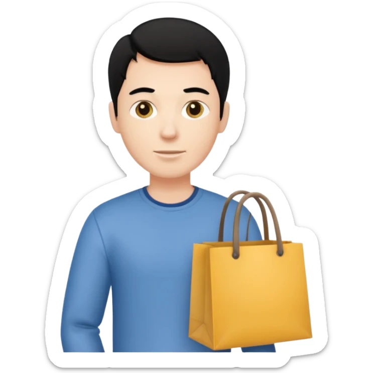 a white man black hair with clothing shopping bag sticker