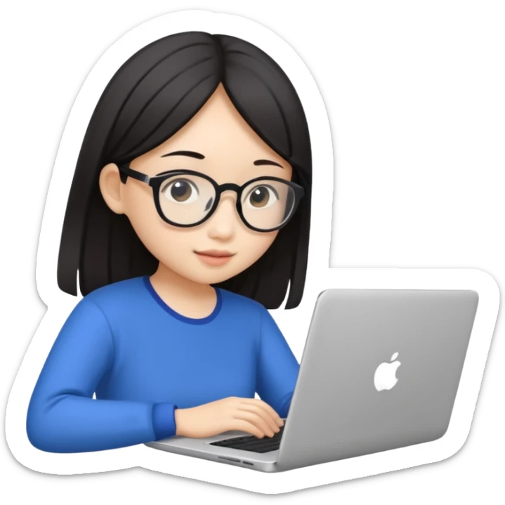 An asian girl is preparing for IELTS online with a laptop. sticker