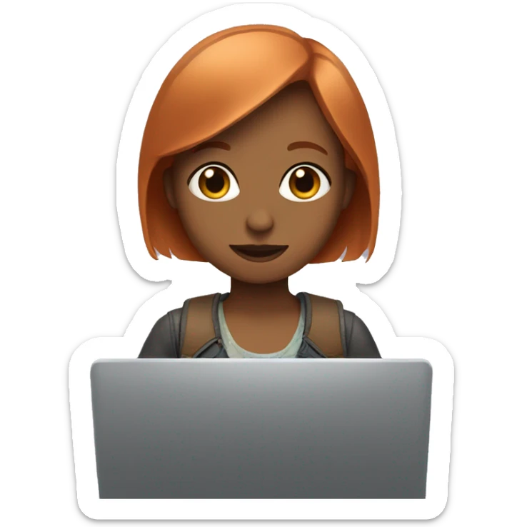 girl with a bob and copper hair sitting in front of a laptop  sticker