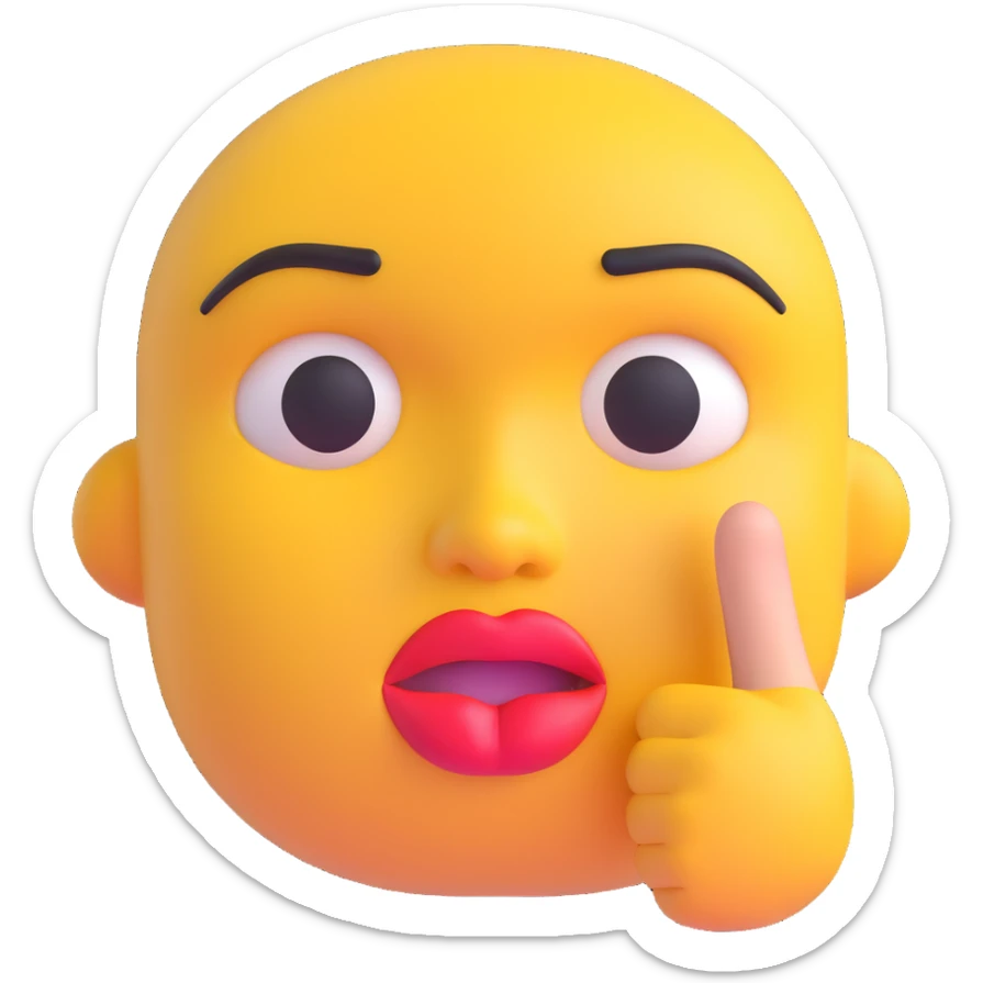 3D emoji of a face with pursed lips and finger over mouth, signaling to be quiet sticker