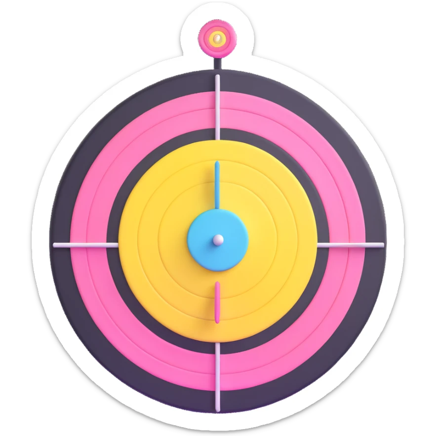 A 3D bullseye target with spring pastel colors of yellow, pink, mint green, and light blue sticker