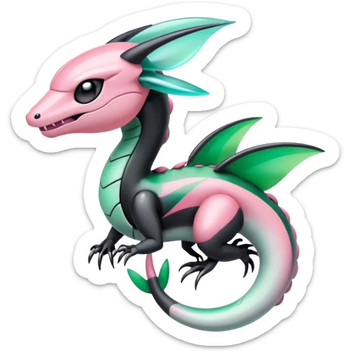 Pink-black-white-gradients Meloetta-Rayquaza-Gorebyss-Salandit-Pokémon-Fakémon-creature-fusion-hybrid sticker