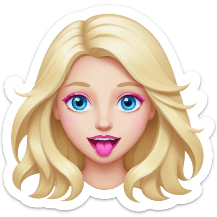 Cinematic realistic blonde with long hair, blue eyes and pink lips, rejoices sticker
