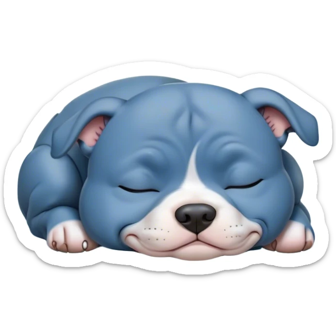 Meme-Worthy Cute Sleeping Blue Staffordshire Bull Terrier Portrait Emoji, Head resting peacefully with a contented smile, showcasing a delightfully compact build and a luxuriously soft blue Fur, eyes shut in a serene nap, Simplified yet hilariously adorable features, highly detailed, glowing with a soft, drowsy light, high shine, relaxed and utterly lovable, stylized with an air of playful laziness, bright and heartwarming, soft glowing outline, capturing the essence of a comically sleepy guardian, so meme-worthy it feels like it could instantly become the next viral sensation of adorable slumber! sticker