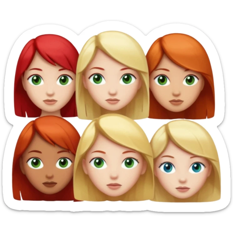 asian girl, red head girl with green eyes and blonde girl with blue eyes  sticker