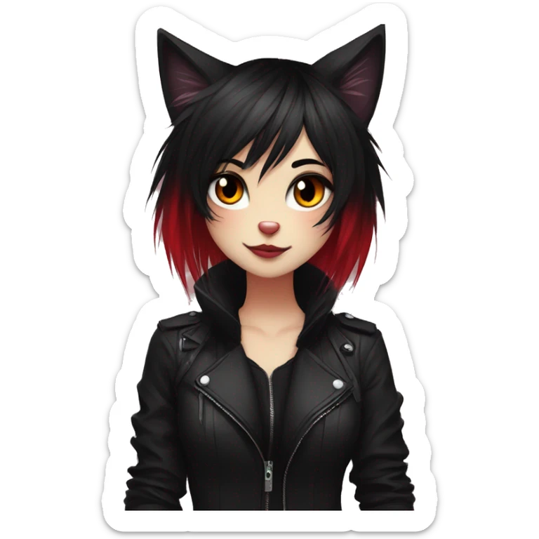 Anthro Edgy Cool Beautiful Black Cat-Fursona with Emo Hair-bangs with Red Streaks sticker