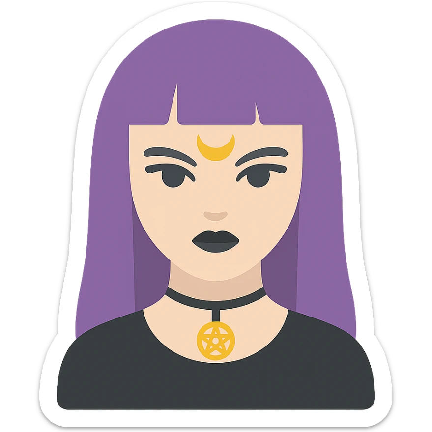 colored icon of a gothic woman with purple hair, witchy touch sticker