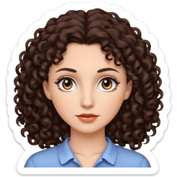 White woman with dark brown curly hair. and black eyes sticker