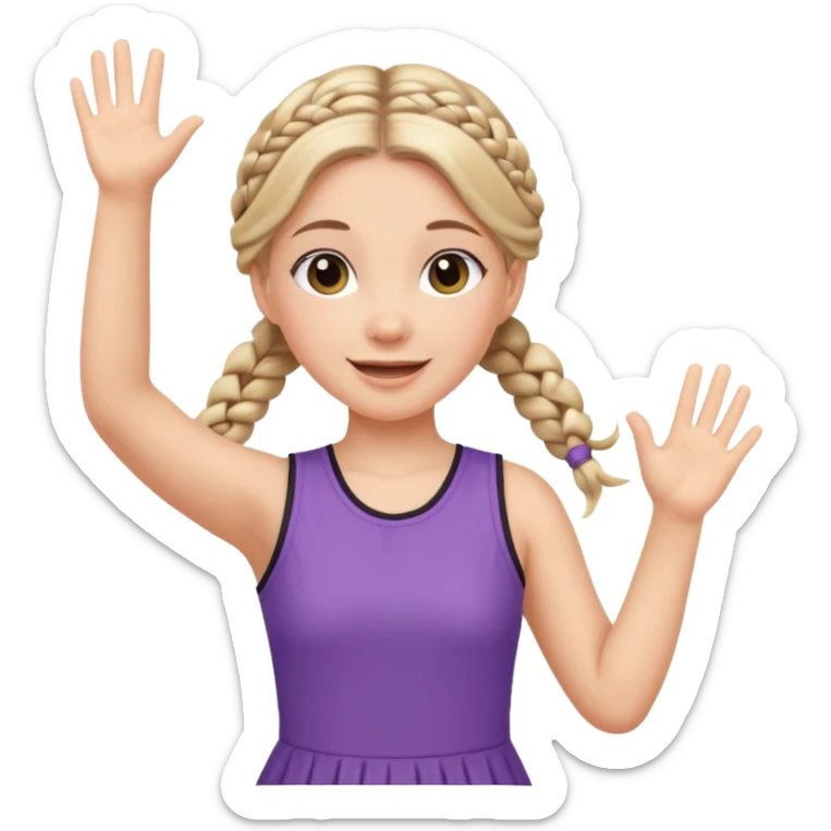 A braid hair girl in a jersey dress, waving both arms in pure joy. sticker