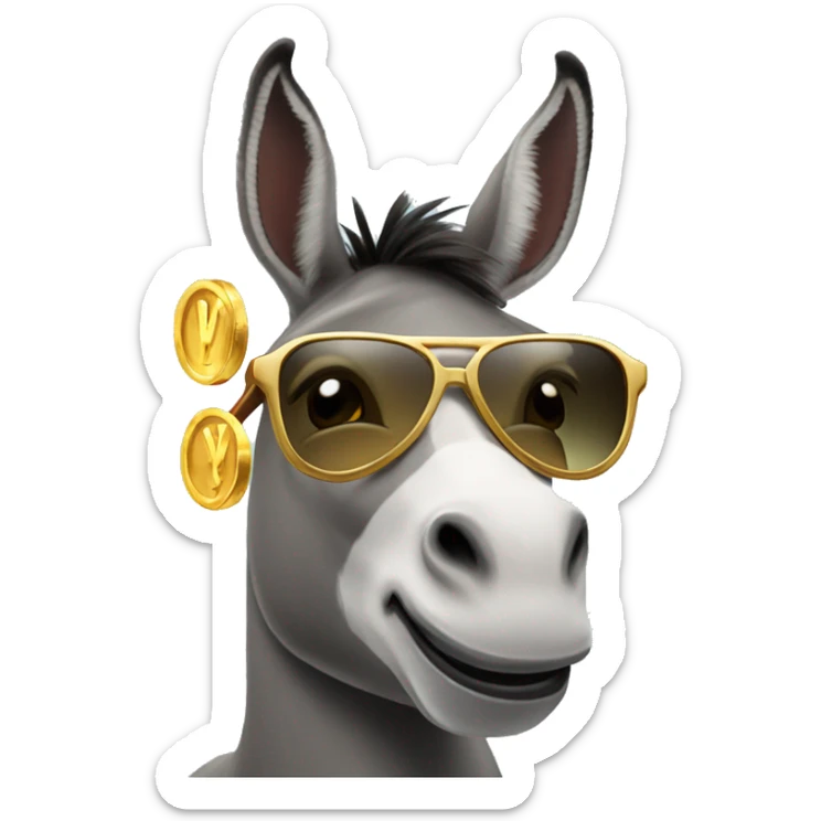 Donkey with a bar of gold and sunglasses and heart eyes sticker
