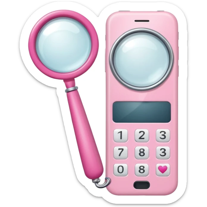 mix light pink dark pink and white girly phone internet with a magnifying glass sticker