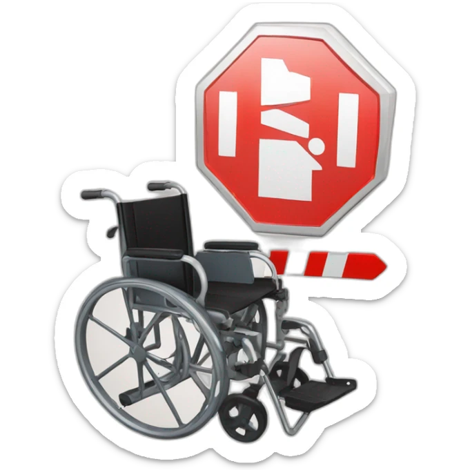 stop sign  in the wheel of a wheel chair with stop sign  sticker