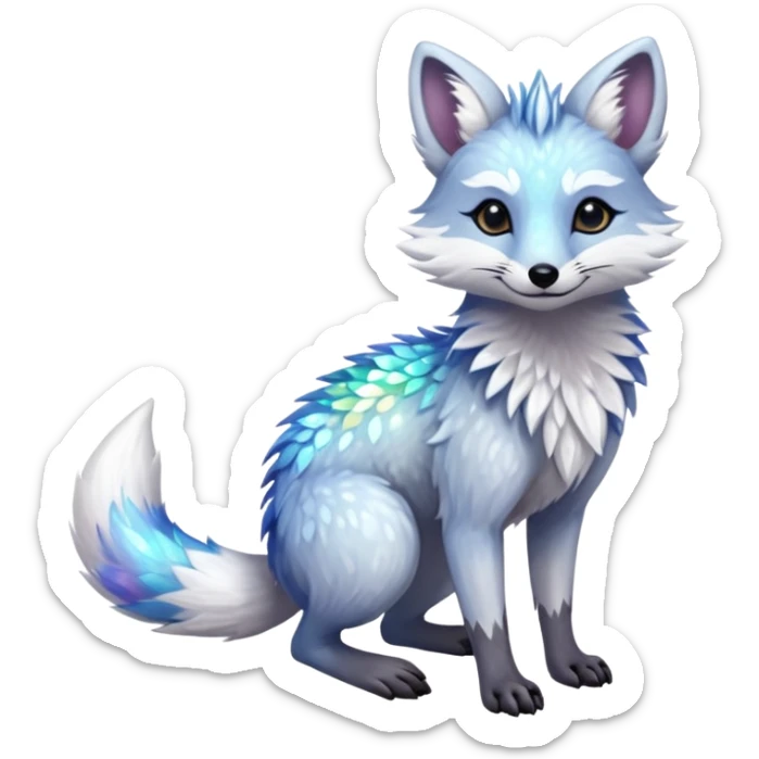 Planted Flossy Floral Icy Snowy Glacial Sparkle colorful iridescent white Fox-Numbat-Sergal-Lykoi-hybrid-fusion-animal-creature sticker