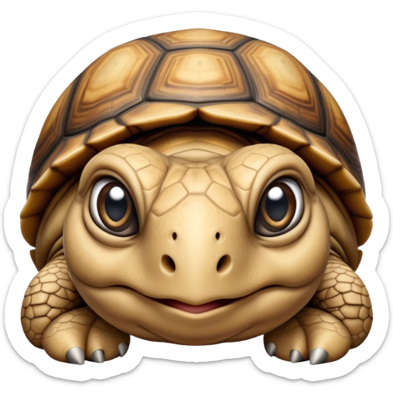 cinematic-tortoise-realistic--emoji,,-wrinkled-wise-face-peering-ahead-with-calm-determination,-cute large-eyes-reflecting-centuries of wisdom, sticker
