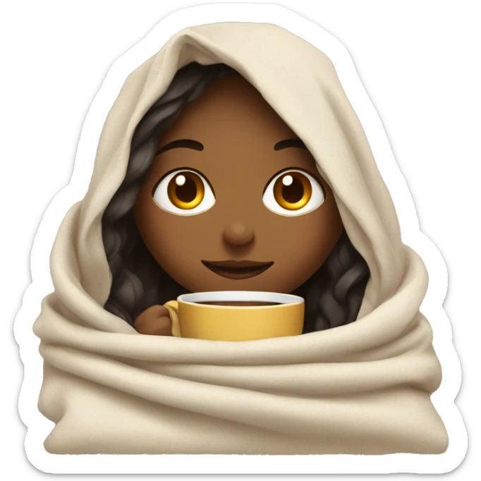 girl inside a blanket sipping coffee eyes closed sticker