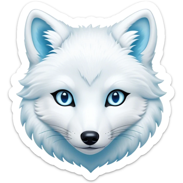 Cinematic Noble Arctic Fox Portrait Emoji, Poised and regal, with a compact, agile build and a luxurious, pure white Fur accented by a subtle hint of icy blue, deep-set soulful piercing eyes, Simplified yet sharp and sophisticated features, highly detailed, glowing with a soft, dignified glow, high shine, intelligent and cunning, stylized with an air of arctic elegance, focused and attentive, soft glowing outline, capturing the essence of a watchful and confident fox, so majestic it feels as though it could dash out of the screen with effortless authority! sticker