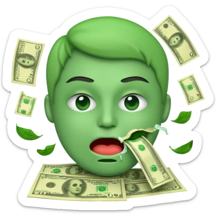 🤑 Money-Mouth Face Emoji, but vomiting instead of a tongue sticking out
 sticker
