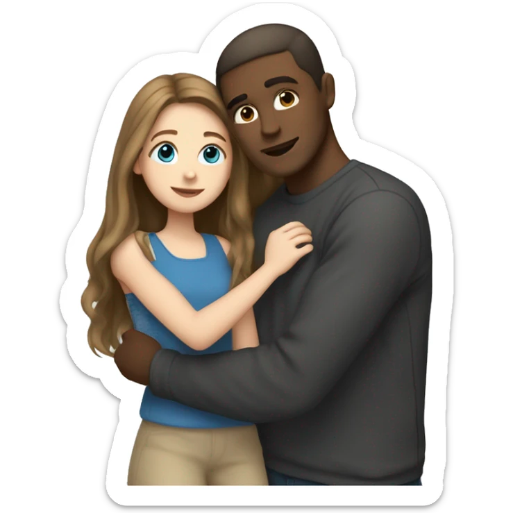 Pretty girl with long light brown hair and blue eyes hugging man with dark hair sticker