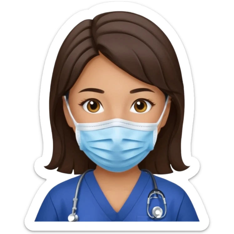 Surgical Face mask on a brunette girl in navy blue scrubs  sticker