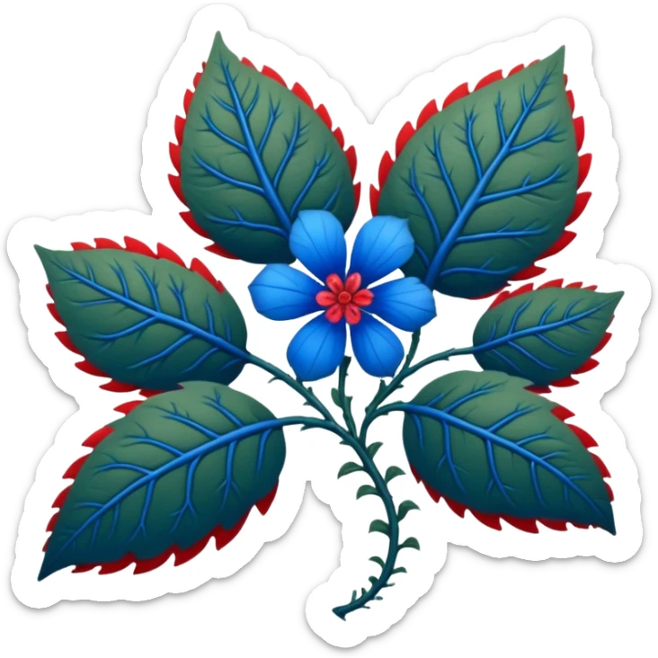 dull green leaves & red & blue flowers filigree design, leaf shapes, flower shapes, nature shapes, toxic nature, toxic plants sticker