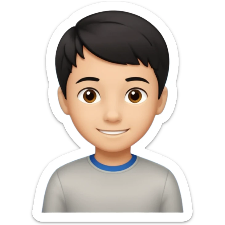 An Emoji of boy age in 10 with short black hair, who can be described by three words: perfectionist, air, ocean sticker