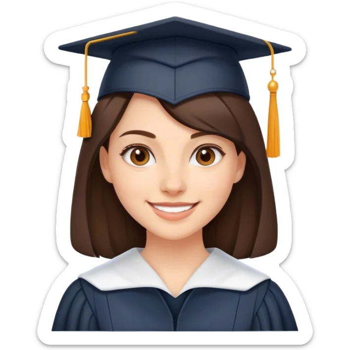 a brunette white beautiful girl who is a graduate student from university smiling and being proud sticker
