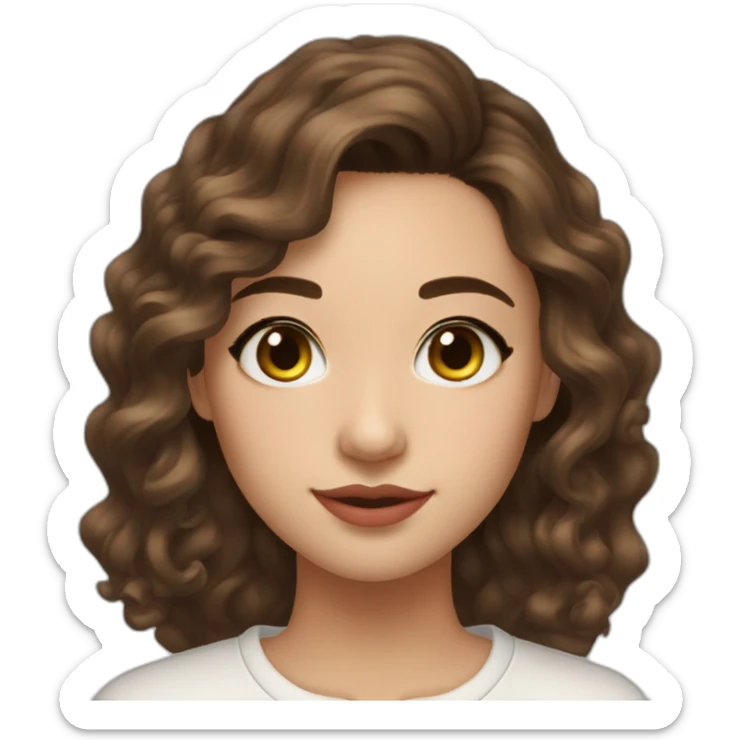 create an emoji of myself 30 year old female half asian brown hair and hazel eyes collar bone length loose curls hair with little gold earrings middle part sticker