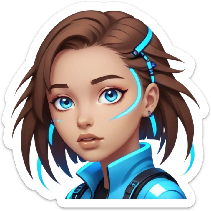 Neon cyberpunk style 
girl with brown hair and blue eyes 
falls sticker