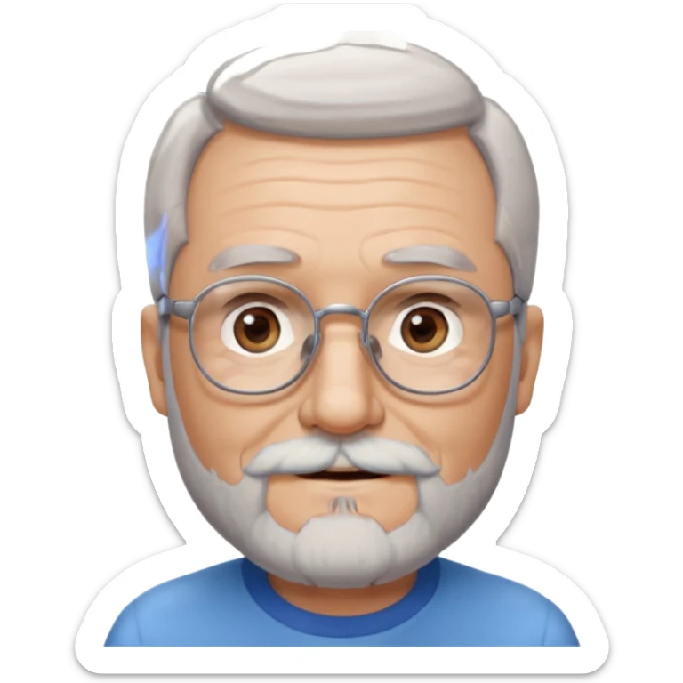 Create me an emoji of an old man. Gray really short size hair. Gray follow-up full beard. Squarer Glasses. Blue eyes. Little smile sticker