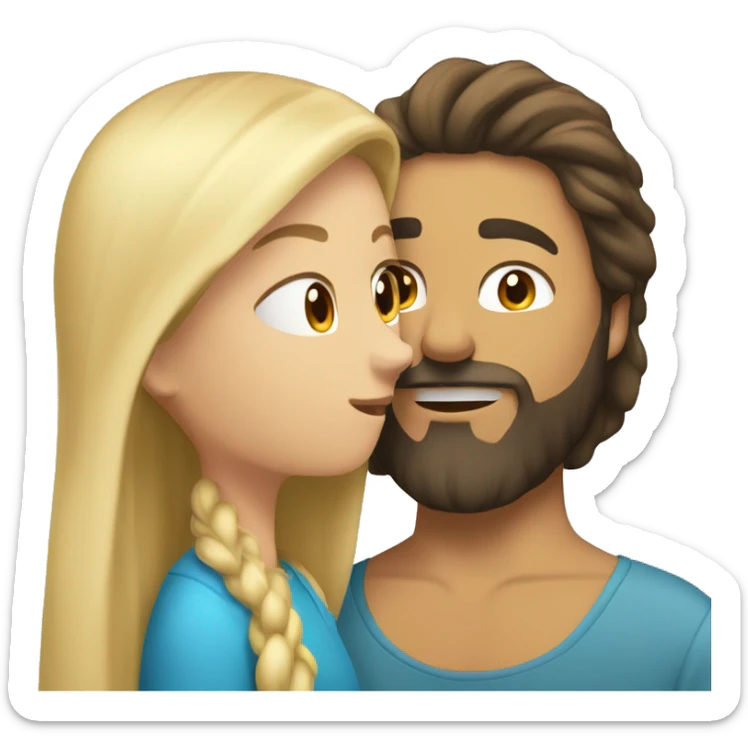Brunette guy with beard kissing blond girl with long hair sticker