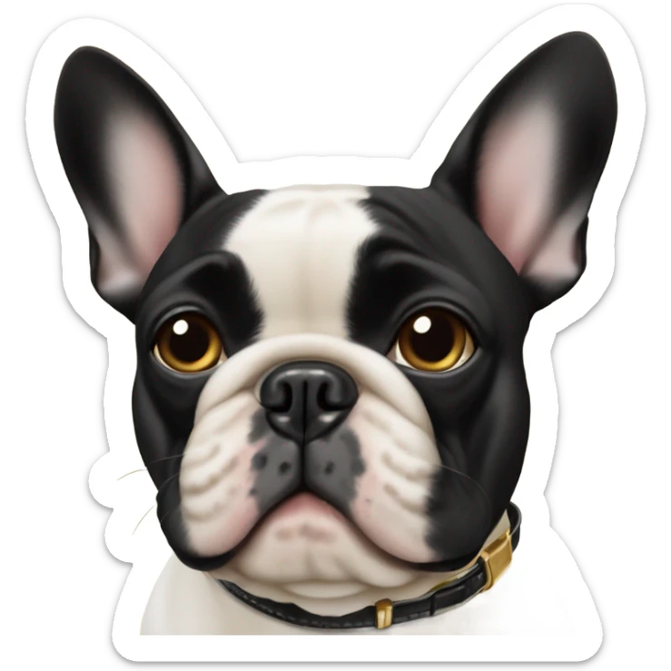 Black and gold French bulldog with a work name tag thh says hello my name is bourbon sticker