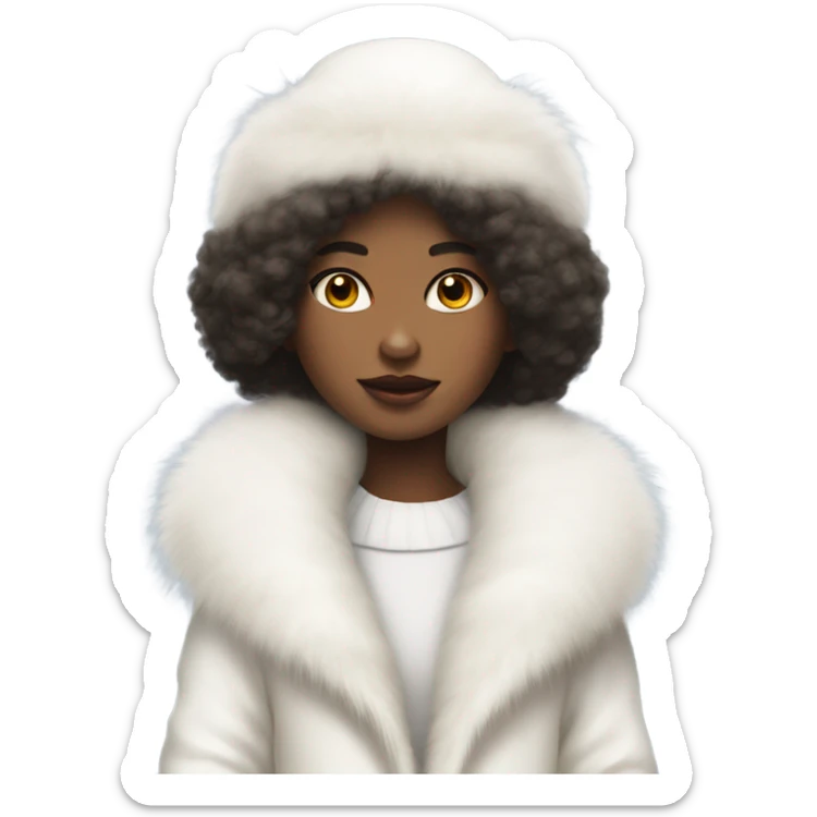 a girl with a white big fluffy fur hat and white fur coat, aestheticism, a character portrait sticker