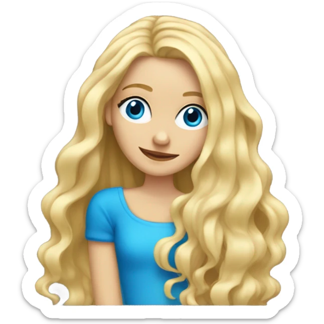 Blonde girl with really long hair with blue eyes on piano sticker
