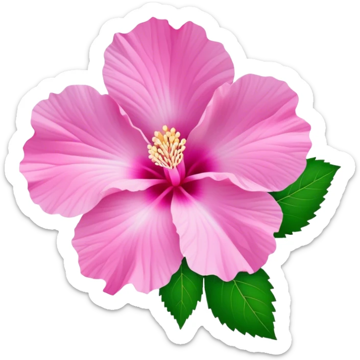 Cinematic Realistic image of a Mugunghwa flower (Rose of Sharon), rendered with delicate petal textures and vibrant pink hues, set against a minimalist background with gentle, diffused lighting that highlights its national significance sticker