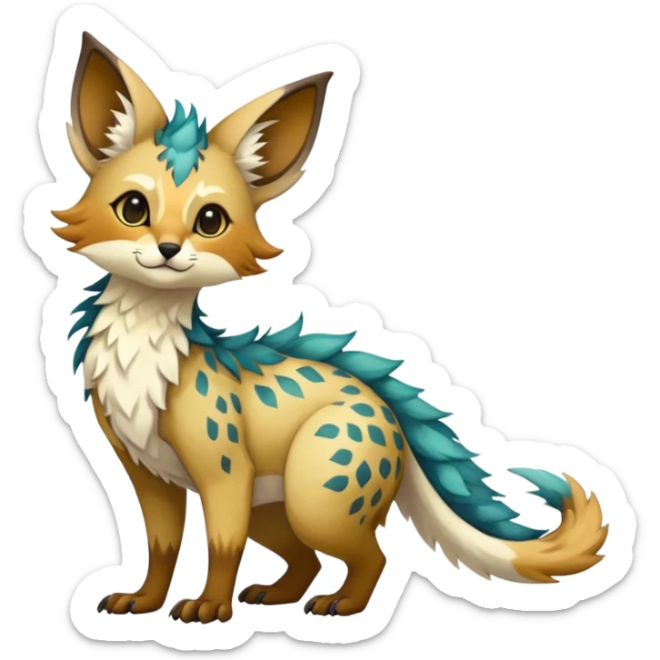 Feral Rare Fantasy vibrant Vernid-Trico-species by LiLaiRa, random markings, tufted tail, tufted ears, full body sticker