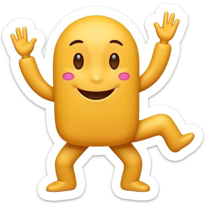 A cute 3D emoji of the English letter 'A' with cartoon arms and legs, dancing happily. Vibrant colors, expressive eyes, smiley face, high quality, white background, sticker style, glossy finish. sticker