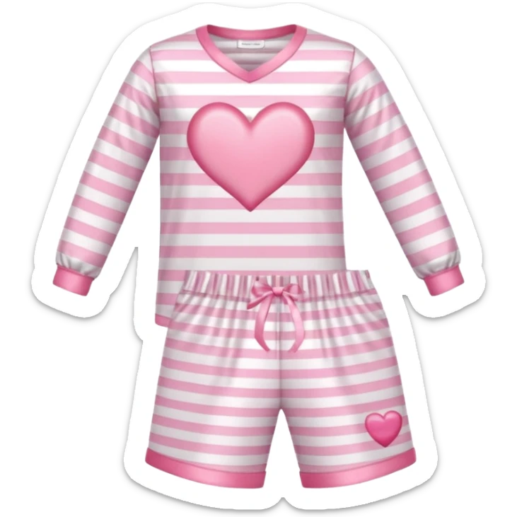 Satin baby pink and white striped pajamas with a pink heart on the pocket sticker