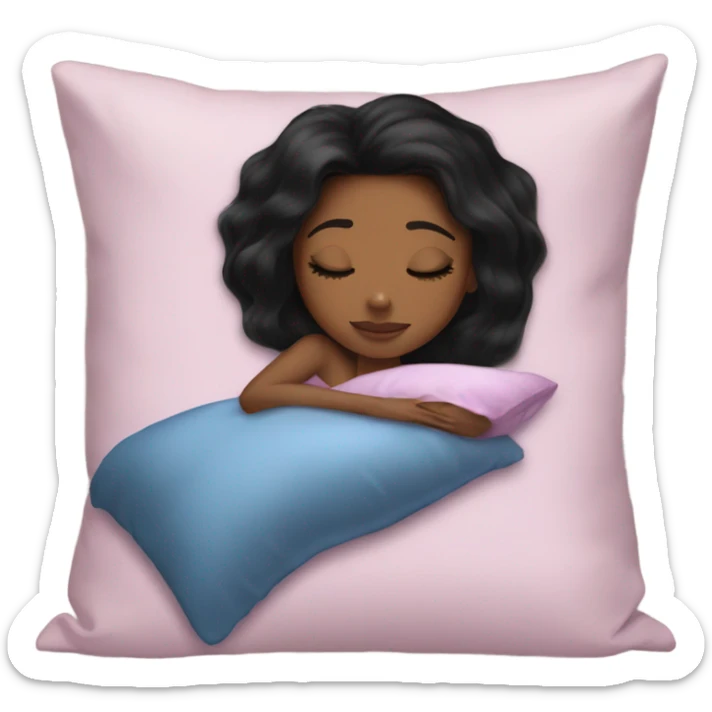 sleeping beauty black straight hair brown girl with a silk pillow sticker